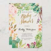 Invitation baby shower de cactus succulent (Devant / Derrière)