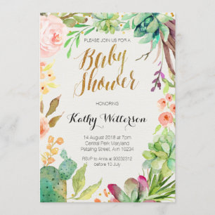 Invitation baby shower de cactus succulent