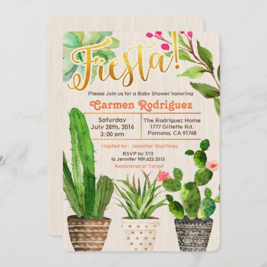 Invitation Baby shower de cactus Succulent Fiesta (Devant / Derrière)