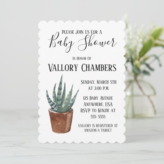 Invitation Baby shower de cactus Succulent Poted (Debout devant)
