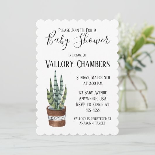 Invitation Baby shower de cactus Succulent Poted (Debout devant)