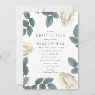 Invitation Baby shower de cadre à fleurs de rose b