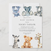 Invitation Baby shower de cadre animal mou de bois (Devant)