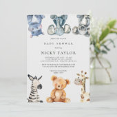 Invitation Baby shower de cadre animal mou de bois (Debout devant)