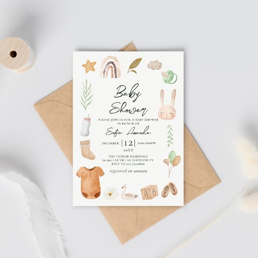 Invitation Baby shower de cadre Boho aquarelle