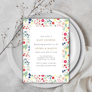 Invitation Baby shower de cadre coloré Petit Fleur sauvage
