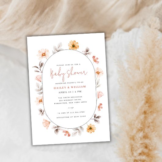 Invitation Baby shower de cadre de Fleur sauvage Boho minimal