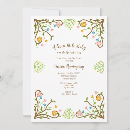 Invitation Baby shower de cadre de fleurs de pays (Devant)