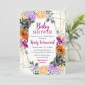 Invitation Baby shower de cadre de fleurs noires violettes or (Debout devant)