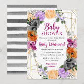 Invitation Baby shower de cadre de fleurs noires violettes or (Devant / Derrière)