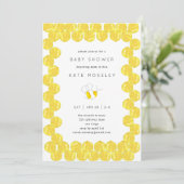 Invitation Baby shower de cadre de ruche d'aquarelle jaune (Debout devant)