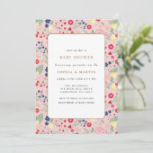 Invitation Baby shower de cadre Fleur sauvage rose (Debout devant)