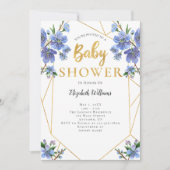 Invitation Baby shower de cadre géométrique Fleurs bleues (Devant)
