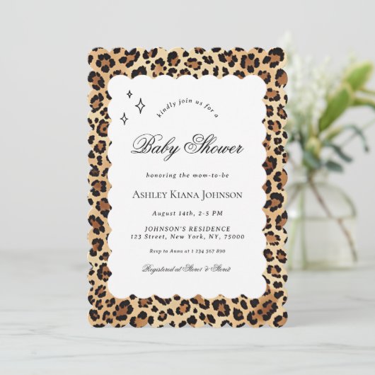 Invitation Baby shower de cadre massif Leopard Cheetah Print (Debout devant)