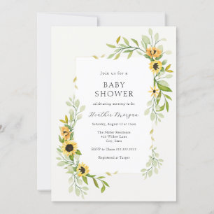 Invitation Baby shower de cadre tournesol et verdure