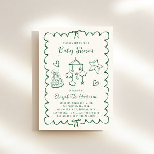 Invitation Baby shower de cadre Wavy Green Whimsical
