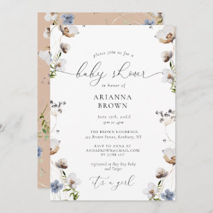 Invitation Baby shower de calligraphie Fleur sauva