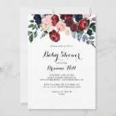 Invitation Baby shower de calligraphie florale de la marine b (Devant)