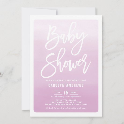 Invitation Baby shower de calligraphie Lilac Ombre (Devant)