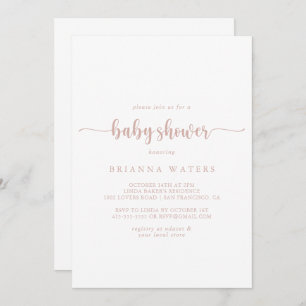 Invitation Baby shower de calligraphie minimaliste or rose