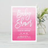 Invitation Baby shower de calligraphie moderne Pink Ombre (Debout devant)