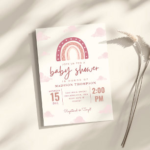 Invitation Baby shower de calligraphie Pastel Pink Rainbow Cl