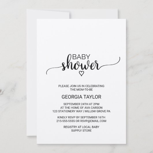 Invitation Baby shower de calligraphie rustique Kraft (Devant)