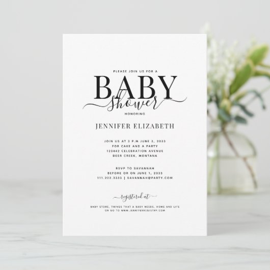 Invitation Baby shower de calligraphie simple (Debout devant)