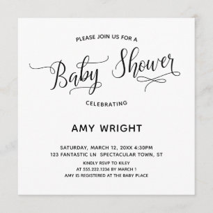 Invitation Baby shower de calligraphie simple et élégant