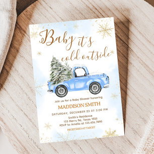 Invitation Baby shower de camion bleu d'hiver