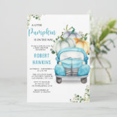 Invitation Baby shower de camion bleu petit Citrouille (Debout devant)