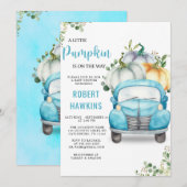 Invitation Baby shower de camion bleu petit Citrouille (Devant / Derrière)