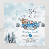 Invitation Baby shower de camion bleu Woodland d'hiver (Devant / Derrière)