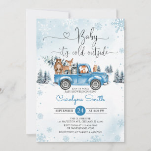 Invitation Baby shower de camion bleu Woodland d'hiver