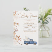 Invitation Baby shower de camion Brown Citrouille Beige (Debout devant)