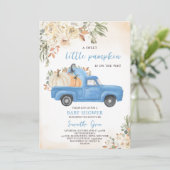 Invitation Baby shower de camion Citrouille bleu (Debout devant)