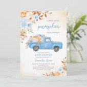 Invitation Baby shower de camion Citrouille bleu (Debout devant)