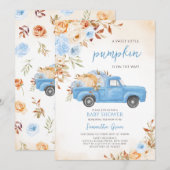 Invitation Baby shower de camion Citrouille bleu (Devant / Derrière)