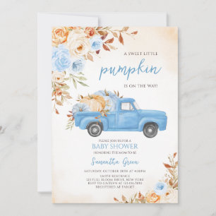 Invitation Baby shower de camion Citrouille bleu