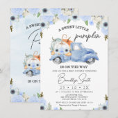 Invitation Baby shower de camion Citrouille Blue Floral Fall (Devant / Derrière)