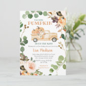 Invitation Baby shower de camion Citrouille de pêche de autom (Debout devant)