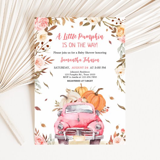 Invitation Baby shower de camion Citrouille de Pink Fall