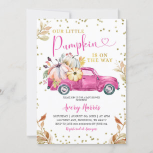 Invitation Baby shower de camion Citrouille rose