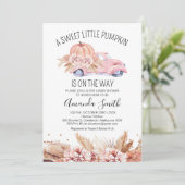 Invitation Baby shower de camion Citrouille rose Boho Automne (Debout devant)