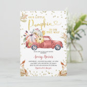 Invitation Baby shower de camion Citrouille rouge (Debout devant)
