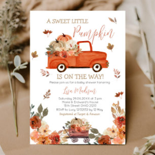 Invitation Baby shower de camion Citrouille rouge Feuilles d'