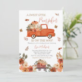 Invitation Baby shower de camion Citrouille rouge Feuilles d' (Debout devant)