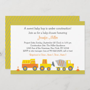 Invitation Baby shower de camion de construction