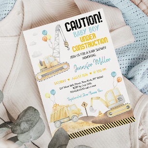 Invitation Baby shower de camion de pompage de construction