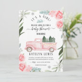 Invitation Baby shower de camion d'hiver Floral (Debout devant)